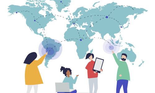 Character illustration of people with global network concept